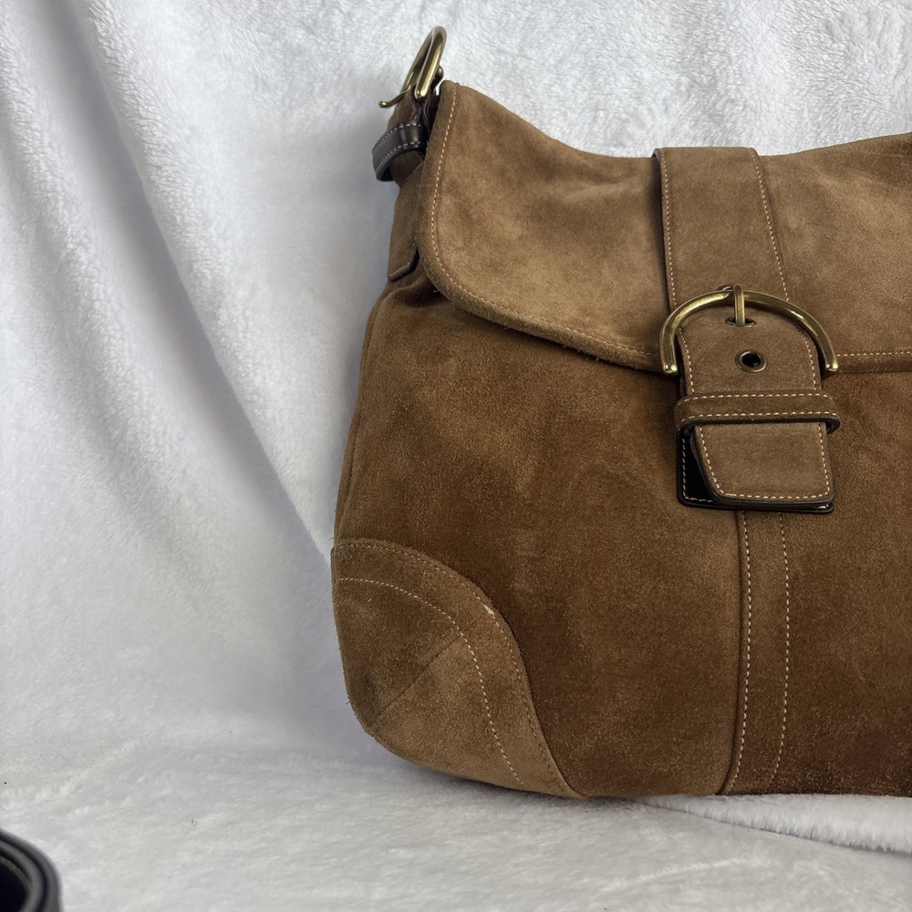 COACH Soho Handbag Brown Tan Suede Leather Hobo Crossbody Shoulder Bag - Picture 5 of 16